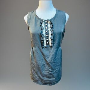 LAILA AZHAR sz 4 Gray / Cream Silk Ruffle Dressy Summer Shirt Top